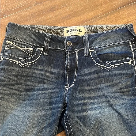 R.E.A.L Ariat Women’s Mid Rise Stretch Entwined Dark Wash Bootcut Jeans. Sz 30R - Picture 3 of 3